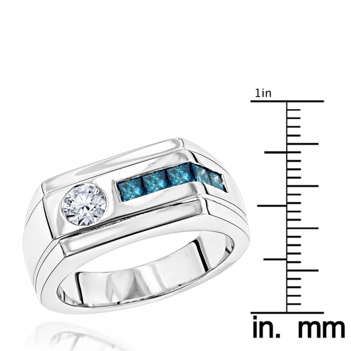 Unique 1 Carat White And Blue Diamonds Ring For Men 14K White Gold By Luxurman 7 Unique 1 Carat White And Blue Diamonds Ring For Men 14K White Gold By Luxurman - Image 5