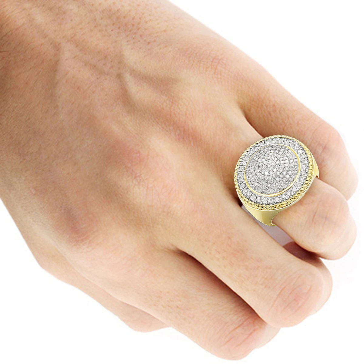 Unique 10K Yellow Gold 2 Carat Large Diamond Ring For Men Round Shape By Luxurman 7 Unique 10K Yellow Gold 2 Carat Large Diamond Ring For Men Round Shape By Luxurman - Image 5