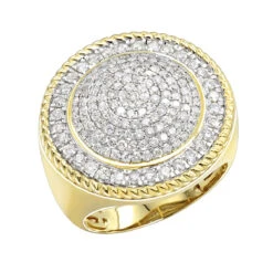 Unique 10K Yellow Gold 2 Carat Large Diamond Ring For Men Round Shape By Luxurman