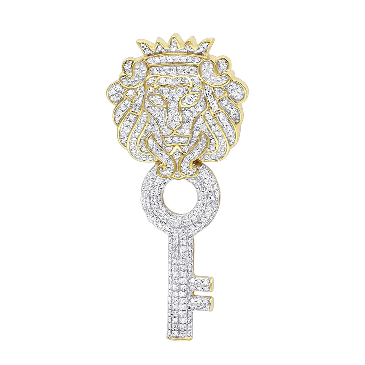 Unique 10K Yellow Gold Diamond King Lion Head Pendant With Key For Men 1 Carat 3 Unique 10K Yellow Gold Diamond King Lion Head Pendant With Key For Men 1 Carat