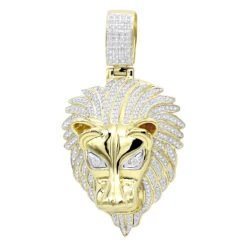 Unique 10K Yellow Gold Lion Head Diamond Pendant For Men 0.9ct By Luxurman