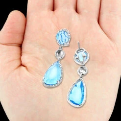 Unique 14K White Gold Blue Topaz Ladies Diamond Drop Earrings 0.64ct -Its Hot Jewelry Shop unique 14k blue topaz ladies diamond drop earrings 064ct 4