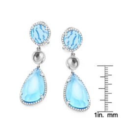 Unique 14K White Gold Blue Topaz Ladies Diamond Drop Earrings 0.64ct -Its Hot Jewelry Shop unique 14k blue topaz ladies diamond drop earrings 064ct rulerwh