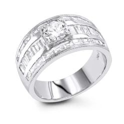 Unique 14K White Gold Baguette & Round Diamond Engagement Ring 2.75ct By Luxurman
