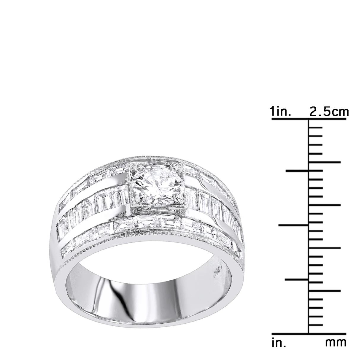 Unique 14K White Gold Baguette & Round Diamond Engagement Ring 2.75ct By Luxurman 8 Unique 14K White Gold Baguette & Round Diamond Engagement Ring 2.75ct By Luxurman - Image 6