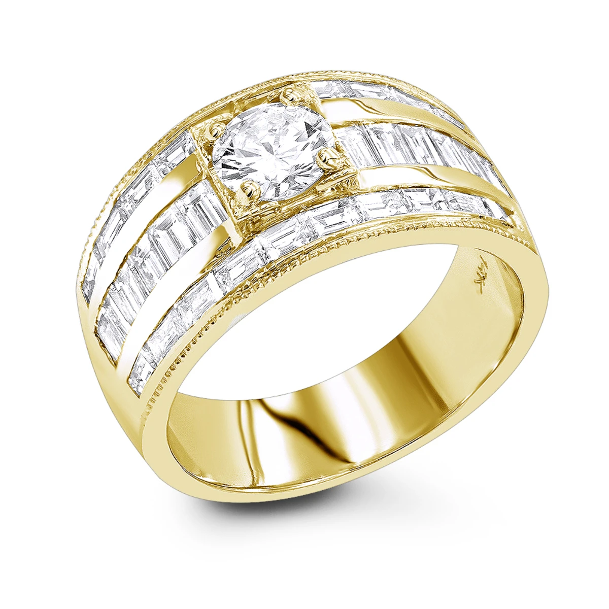 Unique 14K White Gold Baguette & Round Diamond Engagement Ring 2.75ct By Luxurman 4 Unique 14K White Gold Baguette & Round Diamond Engagement Ring 2.75ct By Luxurman - Image 2