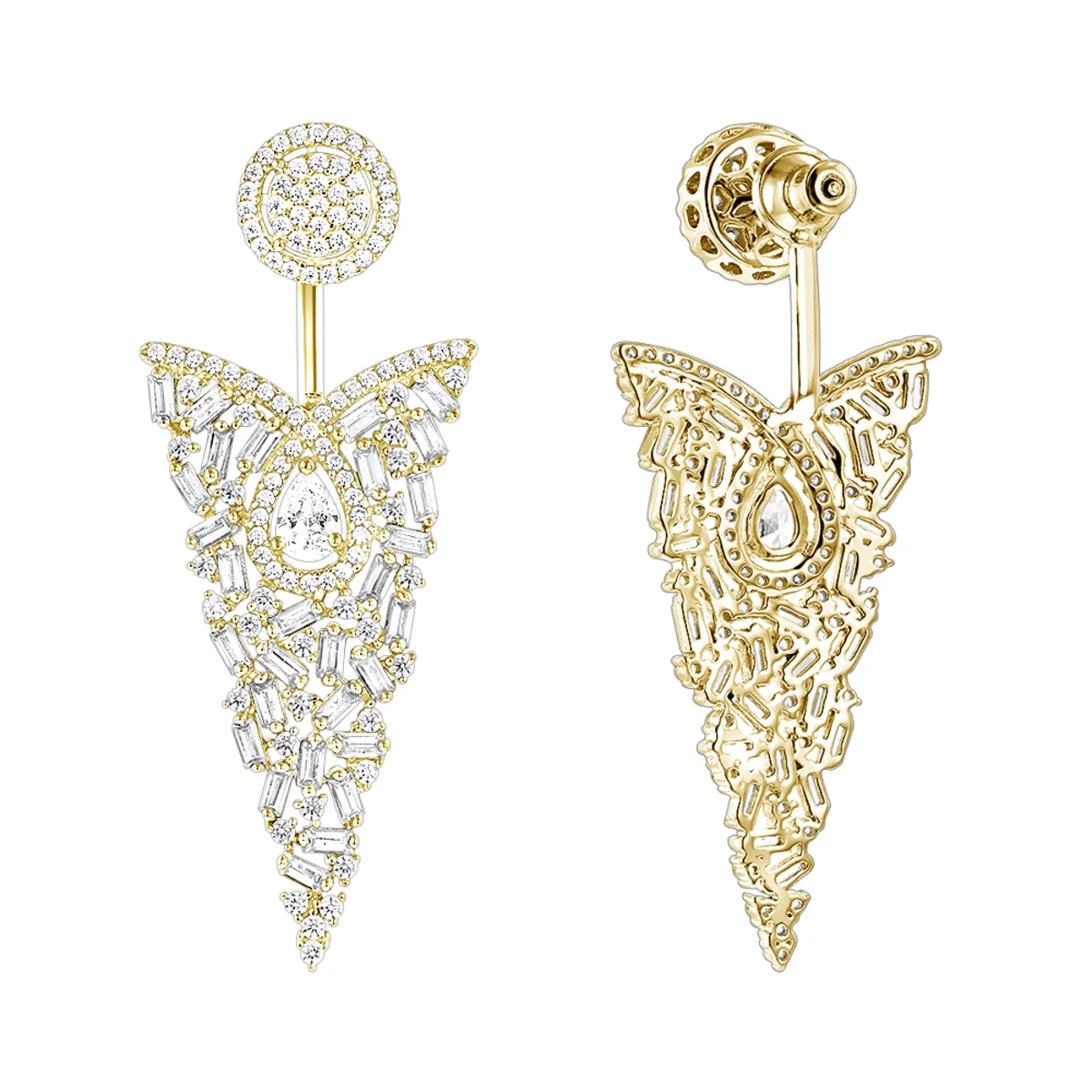 Unique 14K White Gold Designer Baguette Round Diamond Earrings 4ct 4 Unique 14K White Gold Designer Baguette Round Diamond Earrings 4ct - Image 2