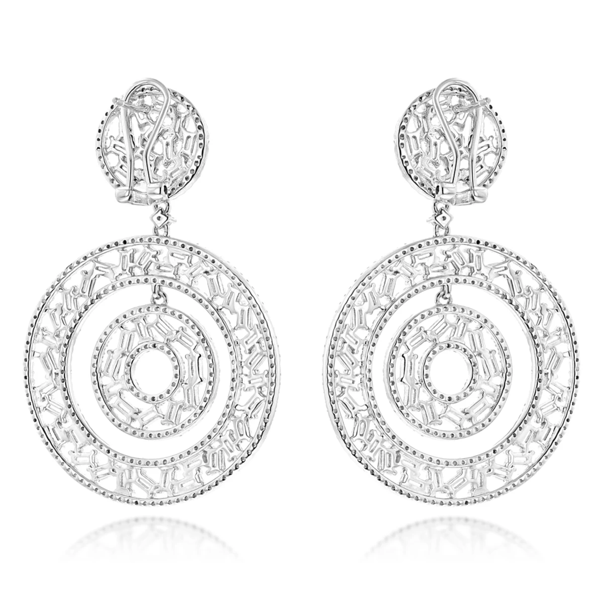 Unique 14K White Gold Designer Baguette Round Diamond Earrings For Women 7ct 6 Unique 14K White Gold Designer Baguette Round Diamond Earrings For Women 7ct - Image 4
