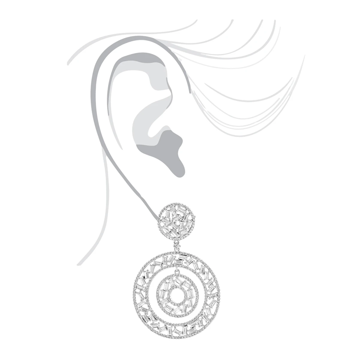 Unique 14K White Gold Designer Baguette Round Diamond Earrings For Women 7ct 7 Unique 14K White Gold Designer Baguette Round Diamond Earrings For Women 7ct - Image 5