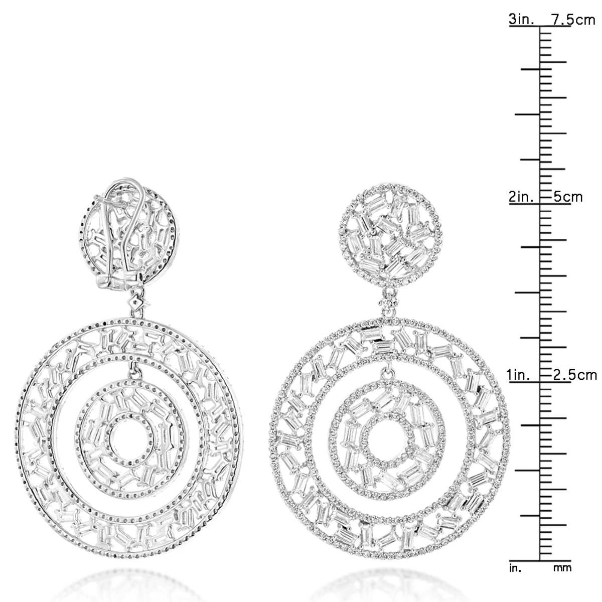 Unique 14K White Gold Designer Baguette Round Diamond Earrings For Women 7ct 8 Unique 14K White Gold Designer Baguette Round Diamond Earrings For Women 7ct - Image 6