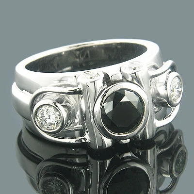 Unique 14K White Gold Men's Designer White And Black Diamond Ring 2.02ct 3 Unique 14K White Gold Men's Designer White And Black Diamond Ring 2.02ct