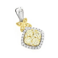 Unique 14K White Gold Designer White Yellow Diamond Women's Pendant By Luxurman