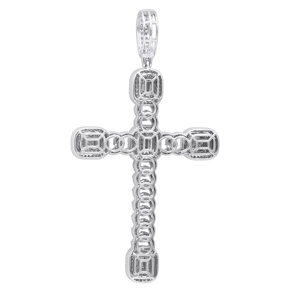 Unique 14K White Gold Large Cuban Link Cross Diamond Pendant For Men 2.5ct 3 Inch 6 Unique 14K White Gold Large Cuban Link Cross Diamond Pendant For Men 2.5ct 3 Inch - Image 4