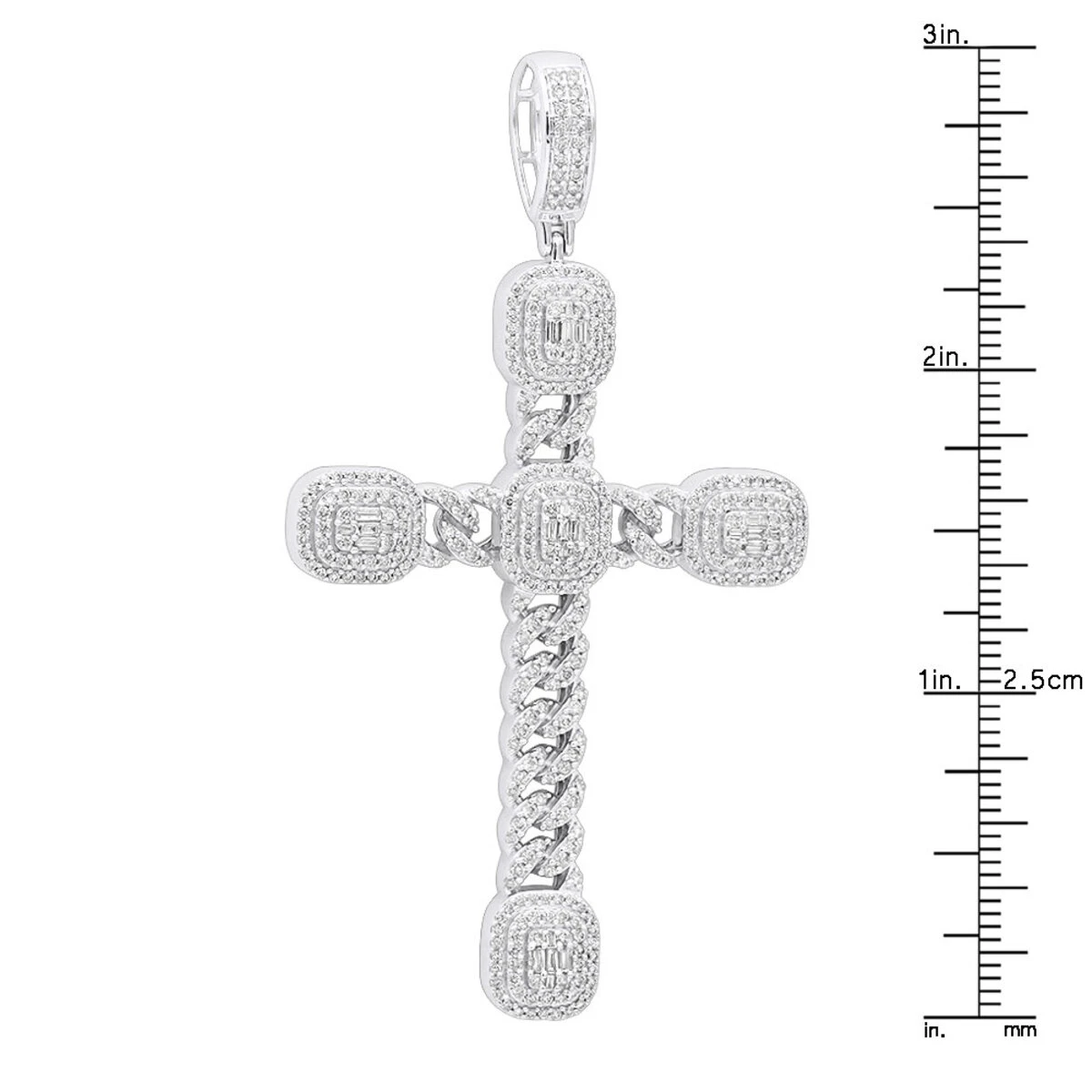 Unique 14K White Gold Large Cuban Link Cross Diamond Pendant For Men 2.5ct 3 Inch 8 Unique 14K White Gold Large Cuban Link Cross Diamond Pendant For Men 2.5ct 3 Inch - Image 6