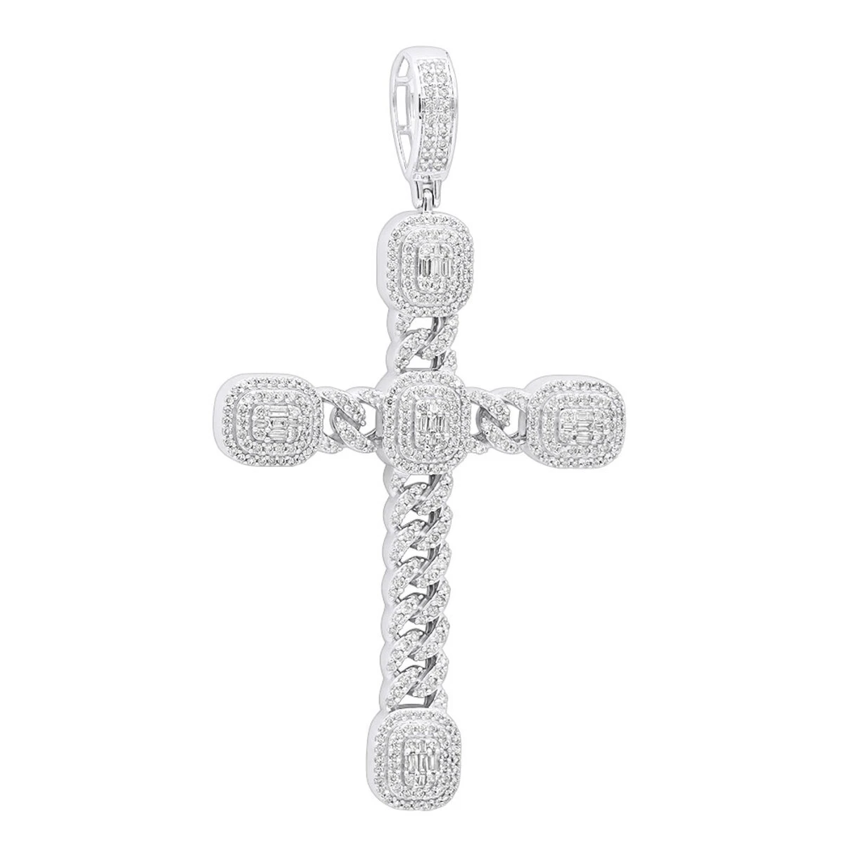 Unique 14K White Gold Large Cuban Link Cross Diamond Pendant For Men 2.5ct 3 Inch 3 Unique 14K White Gold Large Cuban Link Cross Diamond Pendant For Men 2.5ct 3 Inch
