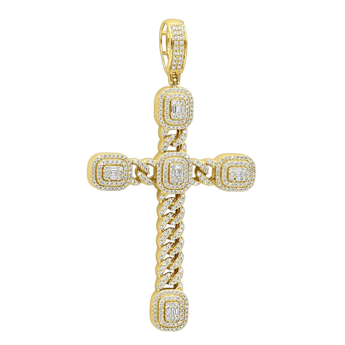 Unique 14K White Gold Large Cuban Link Cross Diamond Pendant For Men 2.5ct 3 Inch 4 Unique 14K White Gold Large Cuban Link Cross Diamond Pendant For Men 2.5ct 3 Inch - Image 2