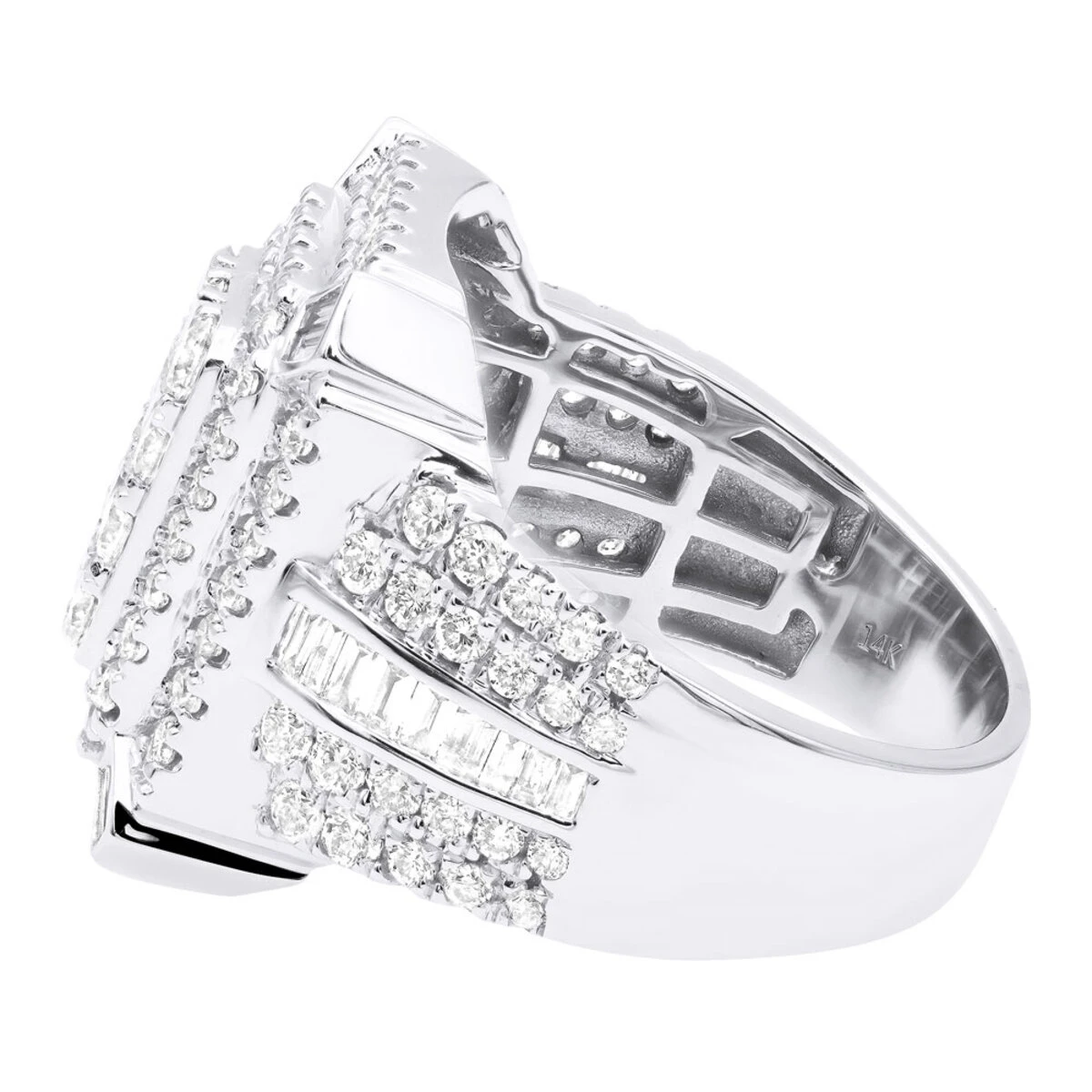 Unique 14K Yellow Gold Large Men's 3.5ct Round & Baguette Cut Diamond Statement Ring 6 Unique 14K Yellow Gold Large Men's 3.5ct Round & Baguette Cut Diamond Statement Ring - Image 4