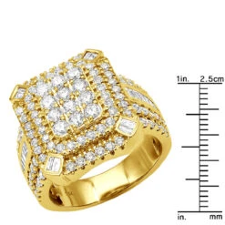 Unique 14K Yellow Gold Large Men's 3.5ct Round & Baguette Cut Diamond Statement Ring 17 Unique 14K Yellow Gold Large Men's 3.5ct Round & Baguette Cut Diamond Statement Ring -Its Hot Jewelry Shop unique 14k gold large mens diamond statement ring 35 carat 803243 ruler yellow