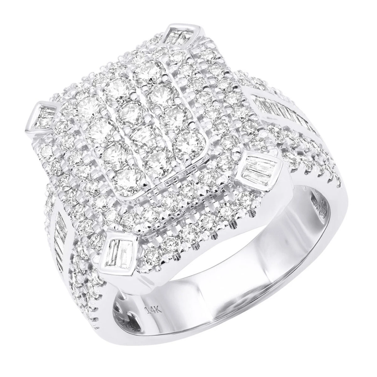 Unique 14K Yellow Gold Large Men's 3.5ct Round & Baguette Cut Diamond Statement Ring 4 Unique 14K Yellow Gold Large Men's 3.5ct Round & Baguette Cut Diamond Statement Ring - Image 2