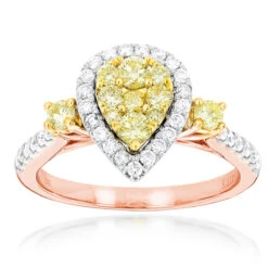 Unique 14K White Gold One Carat Yellow White Diamond Ring For Women By Luxurman -Its Hot Jewelry Shop unique 14k gold one carat yellow white diamond ring for women by luxurman ro