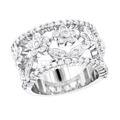 Unique 14K White Gold Round Diamond Flower Ring For Women By Luxurman 0.82ct