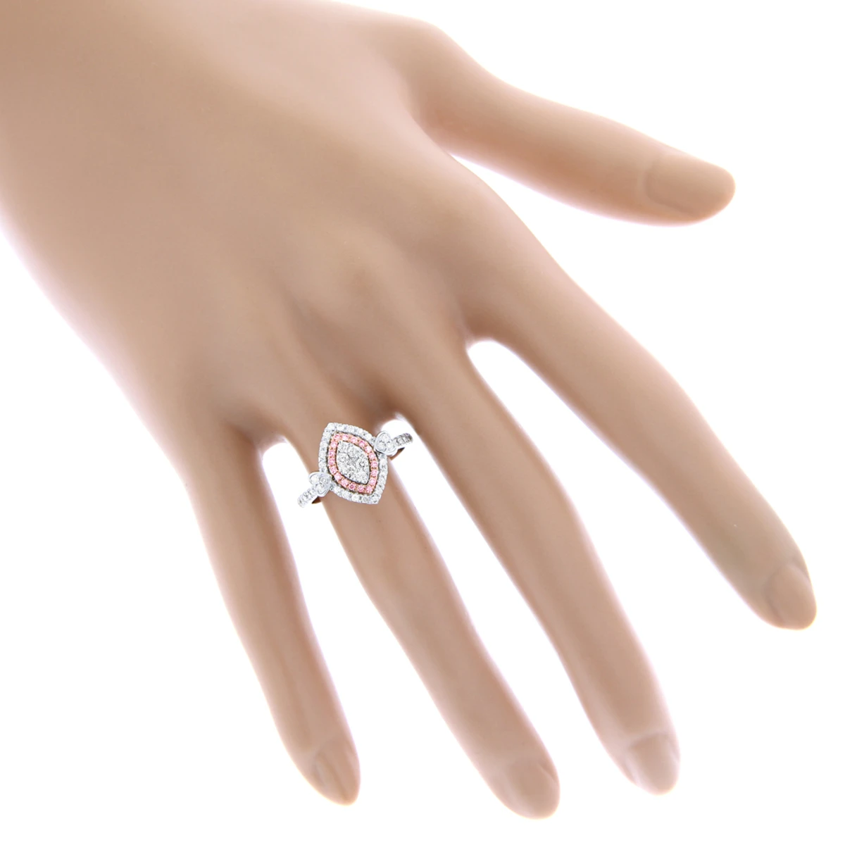 Unique 14K White Gold White Pink Diamond Ring For Women Marquise Hearts Design 7 Unique 14K White Gold White Pink Diamond Ring For Women Marquise Hearts Design - Image 5