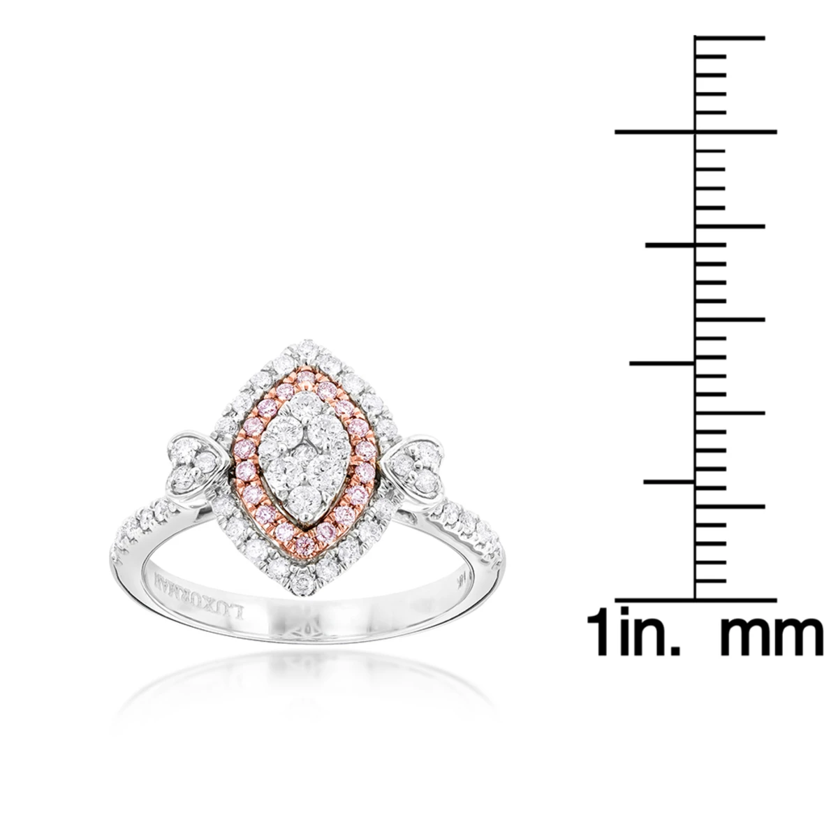 Unique 14K White Gold White Pink Diamond Ring For Women Marquise Hearts Design 8 Unique 14K White Gold White Pink Diamond Ring For Women Marquise Hearts Design - Image 6