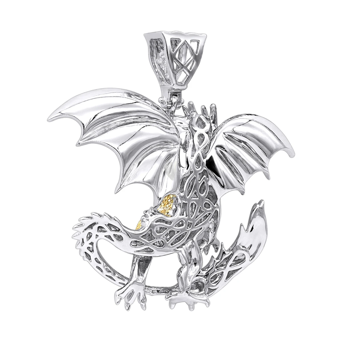 Unique 14K White Gold White Yellow Blue Diamond Dragon Pendant For Men 4.25ct 6 Unique 14K White Gold White Yellow Blue Diamond Dragon Pendant For Men 4.25ct - Image 4