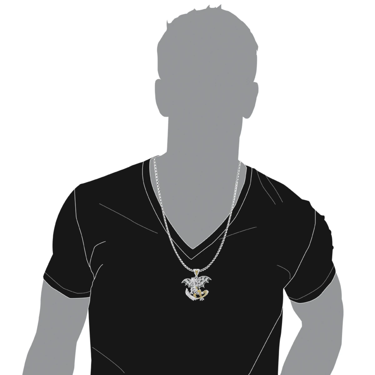 Unique 14K White Gold White Yellow Blue Diamond Dragon Pendant For Men 4.25ct 7 Unique 14K White Gold White Yellow Blue Diamond Dragon Pendant For Men 4.25ct - Image 5