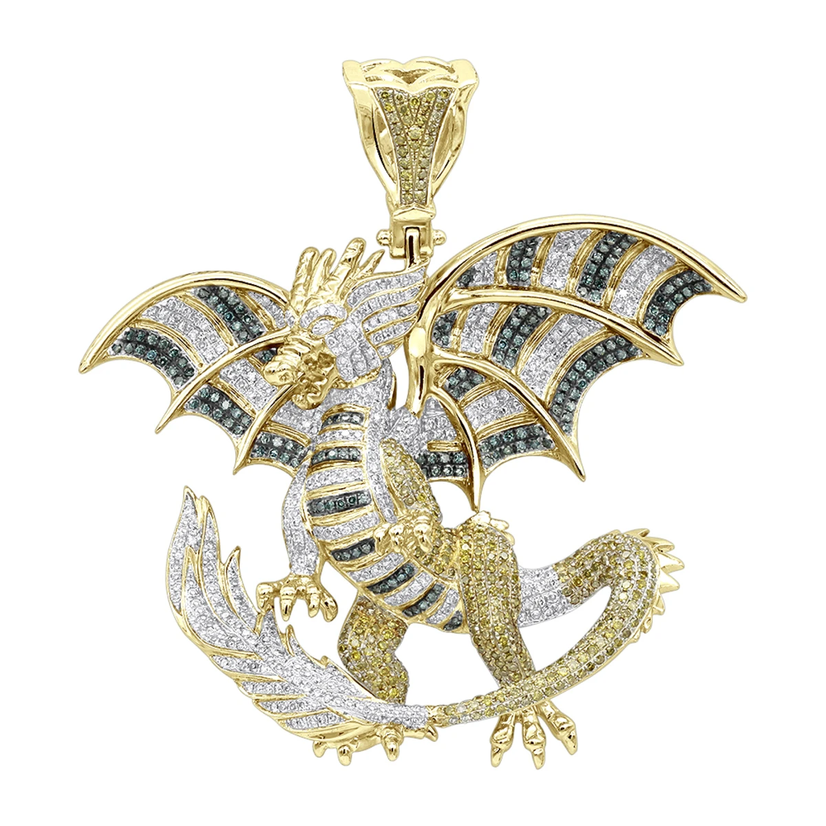 Unique 14K White Gold White Yellow Blue Diamond Dragon Pendant For Men 4.25ct 4 Unique 14K White Gold White Yellow Blue Diamond Dragon Pendant For Men 4.25ct - Image 2
