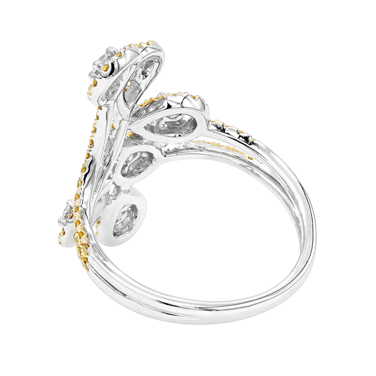 Unique 14K White Gold White Yellow Diamond Floral Ring For Women By Luxurman 1ct 6 Unique 14K White Gold White Yellow Diamond Floral Ring For Women By Luxurman 1ct - Image 4