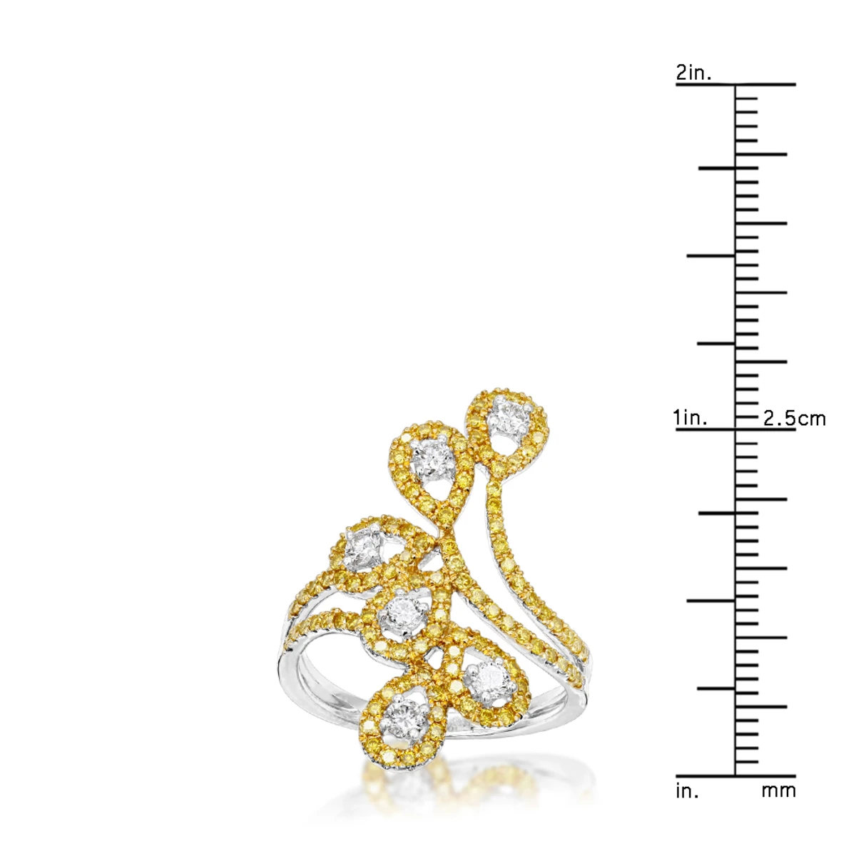 Unique 14K White Gold White Yellow Diamond Floral Ring For Women By Luxurman 1ct 8 Unique 14K White Gold White Yellow Diamond Floral Ring For Women By Luxurman 1ct - Image 6