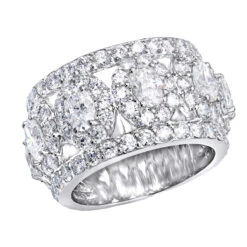 Unique 14K White Gold Wide Diamond Wedding Band 6.55ct Ladies Anniversary Ring