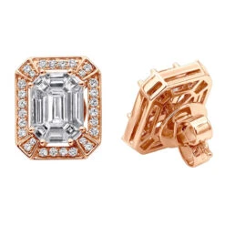 Unique 18K White Gold Emerald Cut Diamond Stud Earrings Halo Design 2.5ct 13 Unique 18K White Gold Emerald Cut Diamond Stud Earrings Halo Design 2.5ct -Its Hot Jewelry Shop unique 18k gold emerald cut diamond stud earrings halo design 25ct 803202 rose