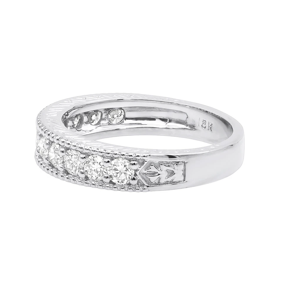 Unique 18K White Gold VVS Diamond Wedding Band For Women Vintage Style 1.2ct 6 Unique 18K White Gold VVS Diamond Wedding Band For Women Vintage Style 1.2ct - Image 4
