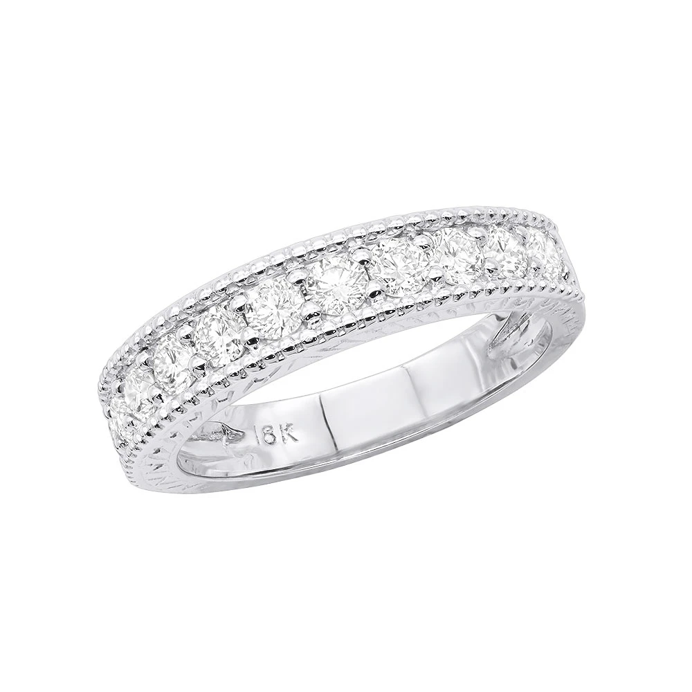 Unique 18K White Gold VVS Diamond Wedding Band For Women Vintage Style 1.2ct 3 Unique 18K White Gold VVS Diamond Wedding Band For Women Vintage Style 1.2ct
