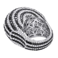 Unique 18K White Gold White & Black Diamond Cocktail Ring For Women Dome 19 Carats -Its Hot Jewelry Shop unique 18k gold white black diamond cocktail ring for women dome 19 carats 804020 backwh