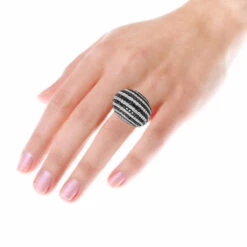 Unique 18K White Gold White & Black Diamond Cocktail Ring For Women Dome 19 Carats -Its Hot Jewelry Shop unique 18k gold white black diamond cocktail ring for women dome 19 carats 804020 bodwh