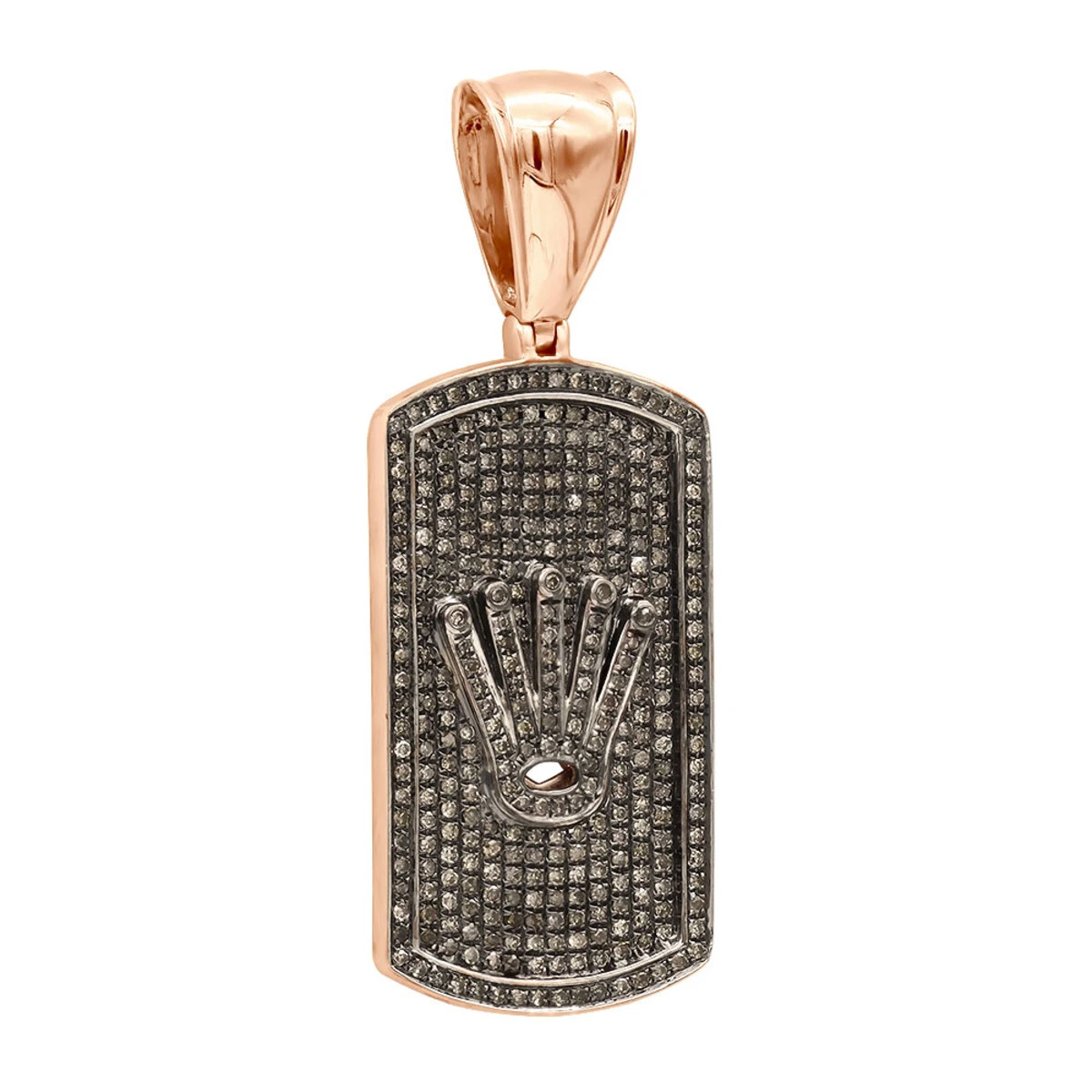 Unique 1ct Champagne Diamond Dog Tag Pendant With Crown 10K Rose Gold Iced Out Design 3 Unique 1ct Champagne Diamond Dog Tag Pendant With Crown 10K Rose Gold Iced Out Design