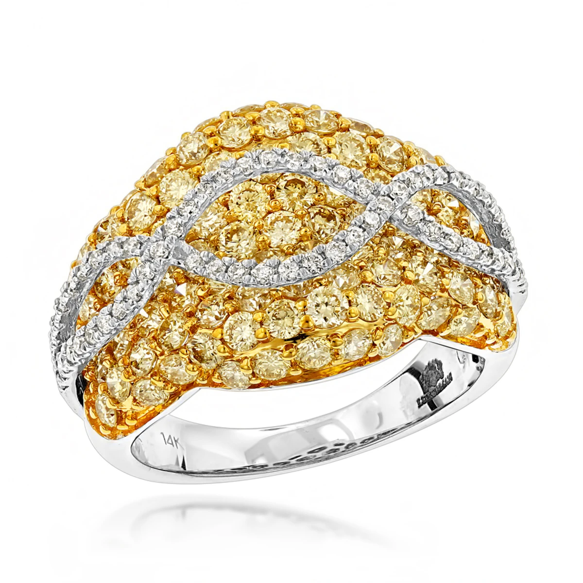 Unique 3.7ct Ladies White Yellow Diamond Cocktail Ring 14K White Gold By Luxurman 3 Unique 3.7ct Ladies White Yellow Diamond Cocktail Ring 14K White Gold By Luxurman