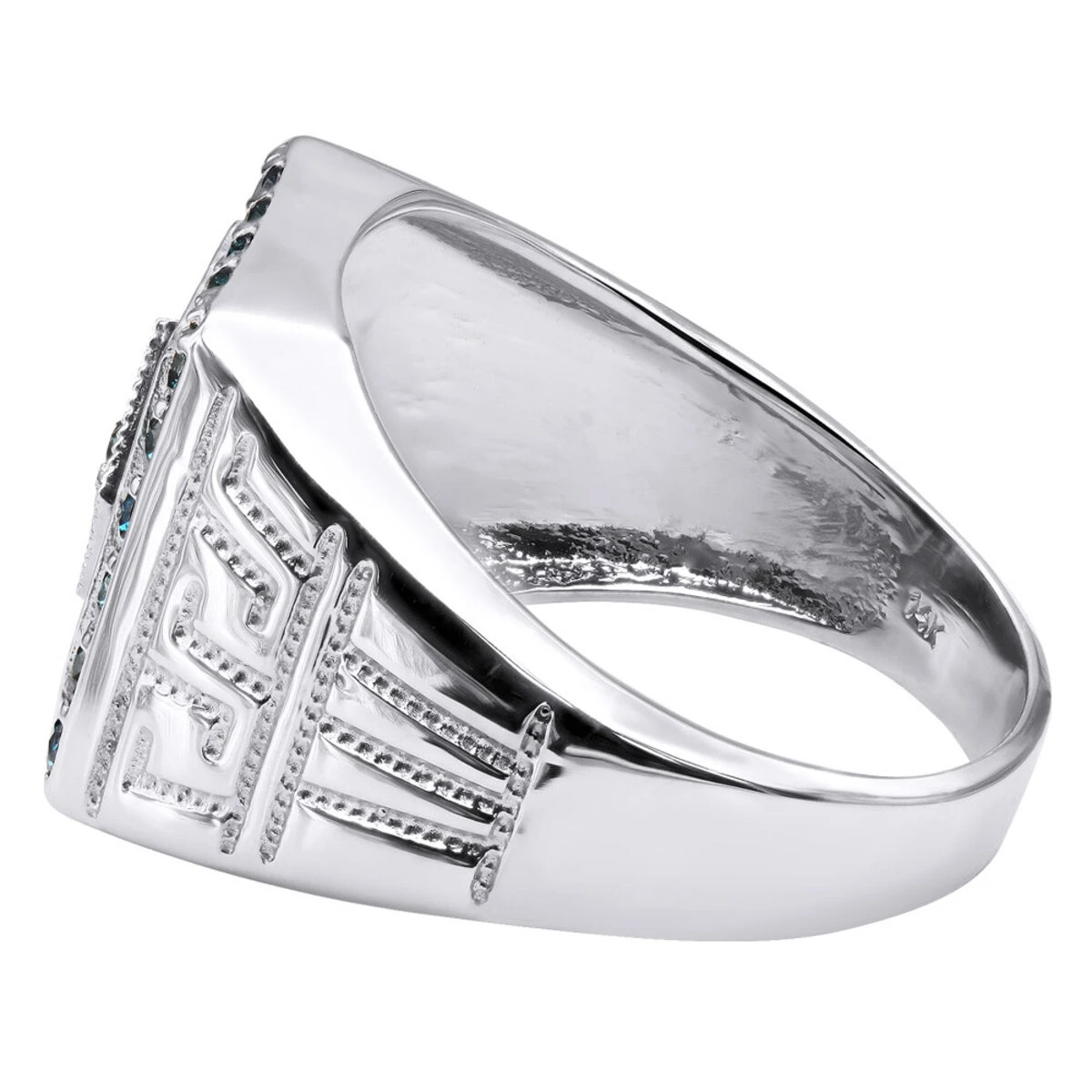 14K White Gold Unique Black Onyx & Blue Diamonds Statement Ring For Men 1.7 Carats 6 14K White Gold Unique Black Onyx & Blue Diamonds Statement Ring For Men 1.7 Carats - Image 4