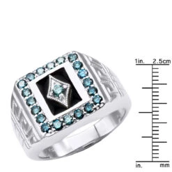 14K White Gold Unique Black Onyx & Blue Diamonds Statement Ring For Men 1.7 Carats 17 14K White Gold Unique Black Onyx & Blue Diamonds Statement Ring For Men 1.7 Carats -Its Hot Jewelry Shop unique blue diamonds ring for men with black onyx 17 carats 14k gold 001020b ruler white