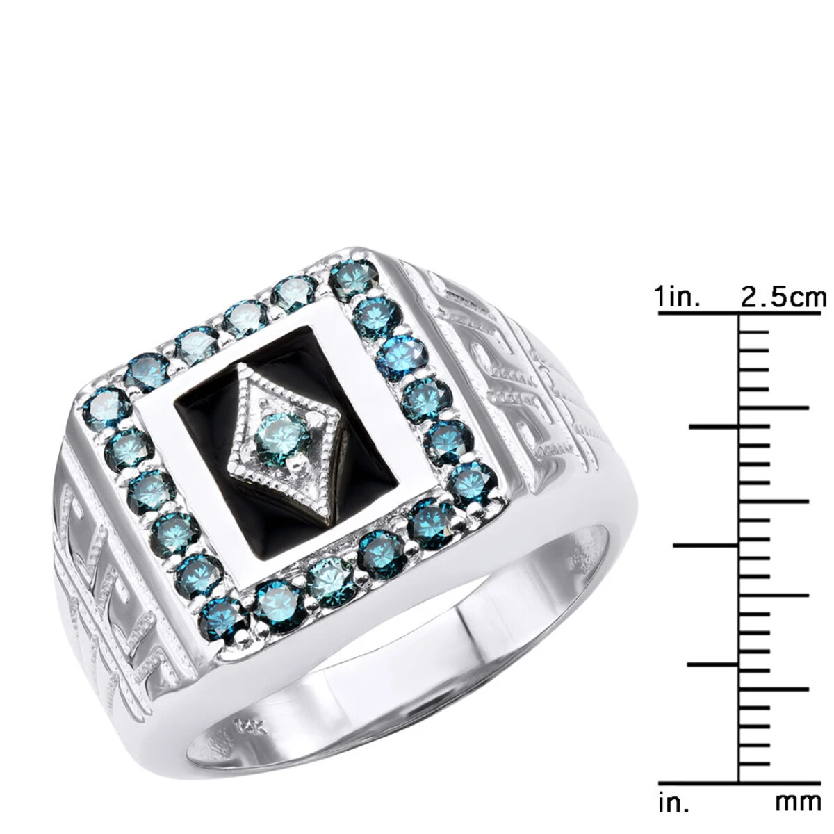 14K White Gold Unique Black Onyx & Blue Diamonds Statement Ring For Men 1.7 Carats 10 14K White Gold Unique Black Onyx & Blue Diamonds Statement Ring For Men 1.7 Carats - Image 8