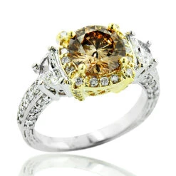 Unique Champagne Fancy Color Diamond Engagement Ring 2.5ct Halo 18K White Gold