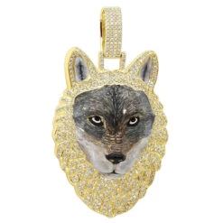Diamond Wolf Pendant For Men 10K White Gold W Enamel 2ct Iced Out Design -Its Hot Jewelry Shop unique custom jewelry iced out wolf pendant for men 14k gold enamel 2ct 100535 ye