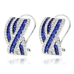 Unique Designer Diamonds And Blue Sapphires Earrings For Her 14K White Gold