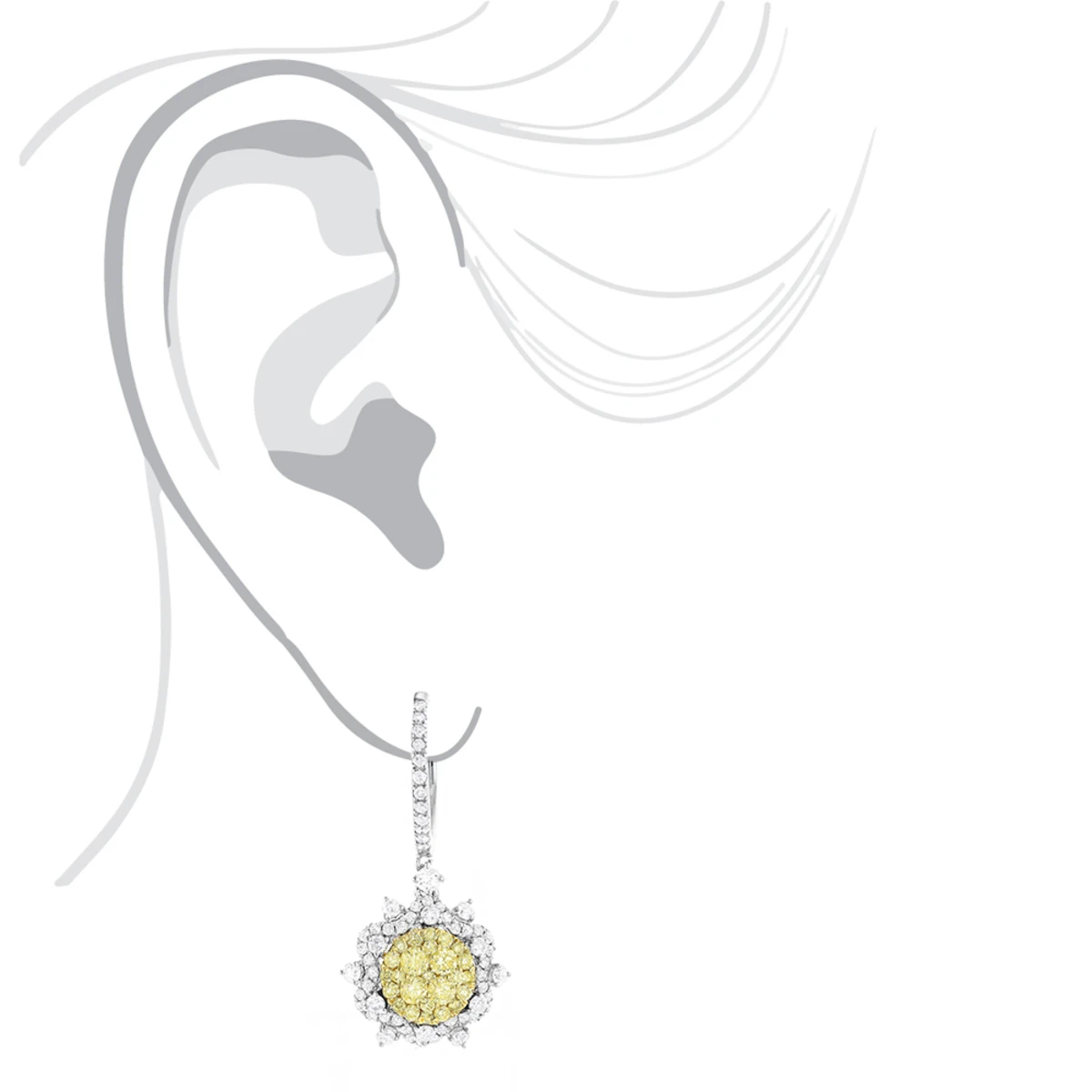 Unique Designer Ladies White Yellow Diamonds Flower Drop Earrings 14K White Gold 7 Unique Designer Ladies White Yellow Diamonds Flower Drop Earrings 14K White Gold - Image 5