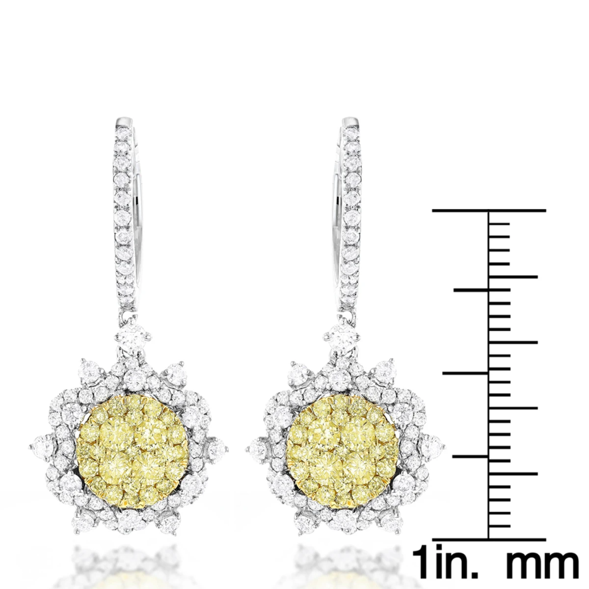 Unique Designer Ladies White Yellow Diamonds Flower Drop Earrings 14K White Gold 8 Unique Designer Ladies White Yellow Diamonds Flower Drop Earrings 14K White Gold - Image 6
