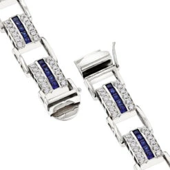 Unique Diamond And Sapphires Bracelet 14K White Gold -Its Hot Jewelry Shop unique diamond and sapphires bracelet in 14k yellow rose or white gold back white