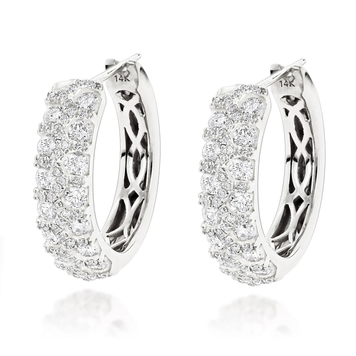 Unique 14K Yellow Gold Diamond Hoop Huggie Earrings 1.58ct 4 Unique 14K Yellow Gold Diamond Hoop Huggie Earrings 1.58ct - Image 2